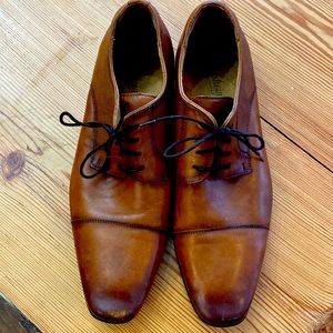 Florsheim leather shoes. Some scuffs on right toe. Still lots of life left!